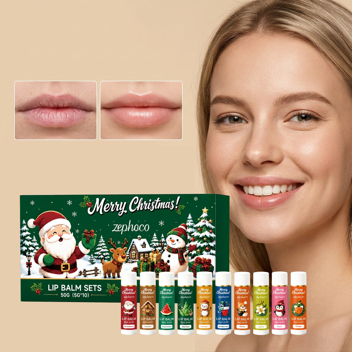 Christmas Lip Balm Set Moisturizing Multi-Flavor Long-Lasting Fruity Lip Care for Dry Cracked Lips Holiday Gift Stocking Stuffer