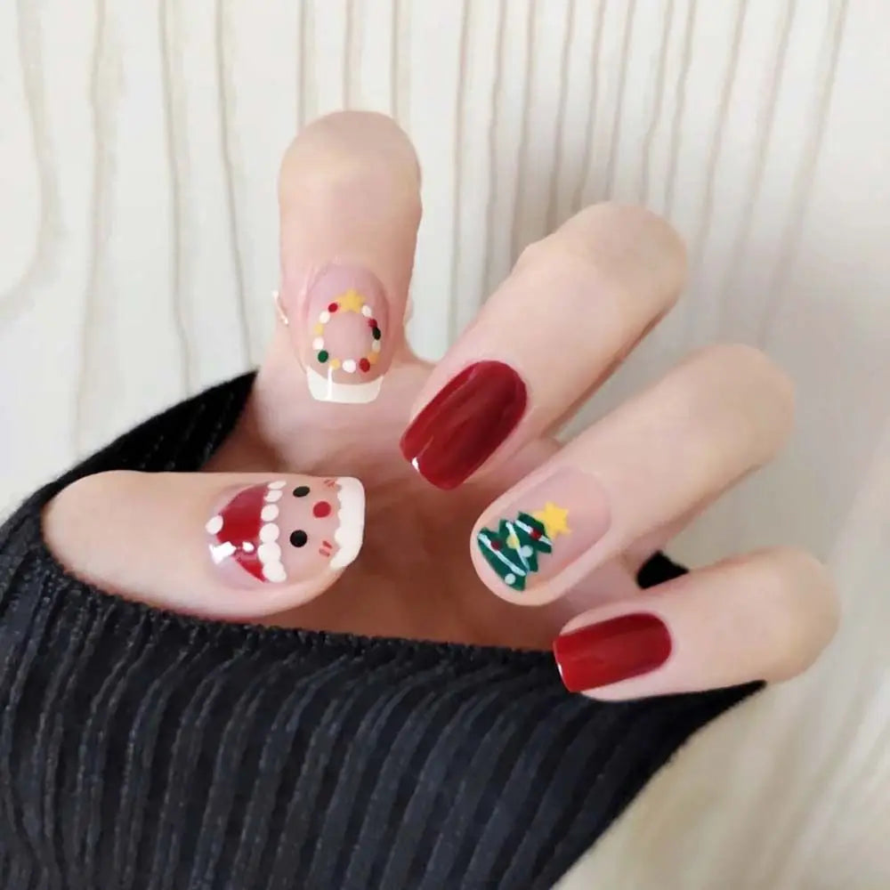 24Pcs/set Christmas Snowflake Christmas False Nails Nail Supplies Elk Pattern Christmas Fake Nails DIY Nail Accessories