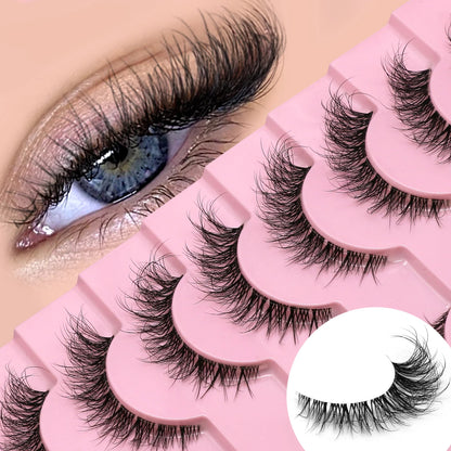 LASVIREY Cat Eye Lashes Natural Fluffy False Eyelashes Soft Wispy Natural Long Faux Mink Lashes Clear Band Lashes Extension