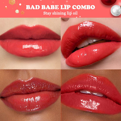 Christmas Gift 3Pcs Glossy Lip Gloss Set Strawberry Lip Balm And Lip Gloss Combo Long Lasting Hydrating Plump Lips