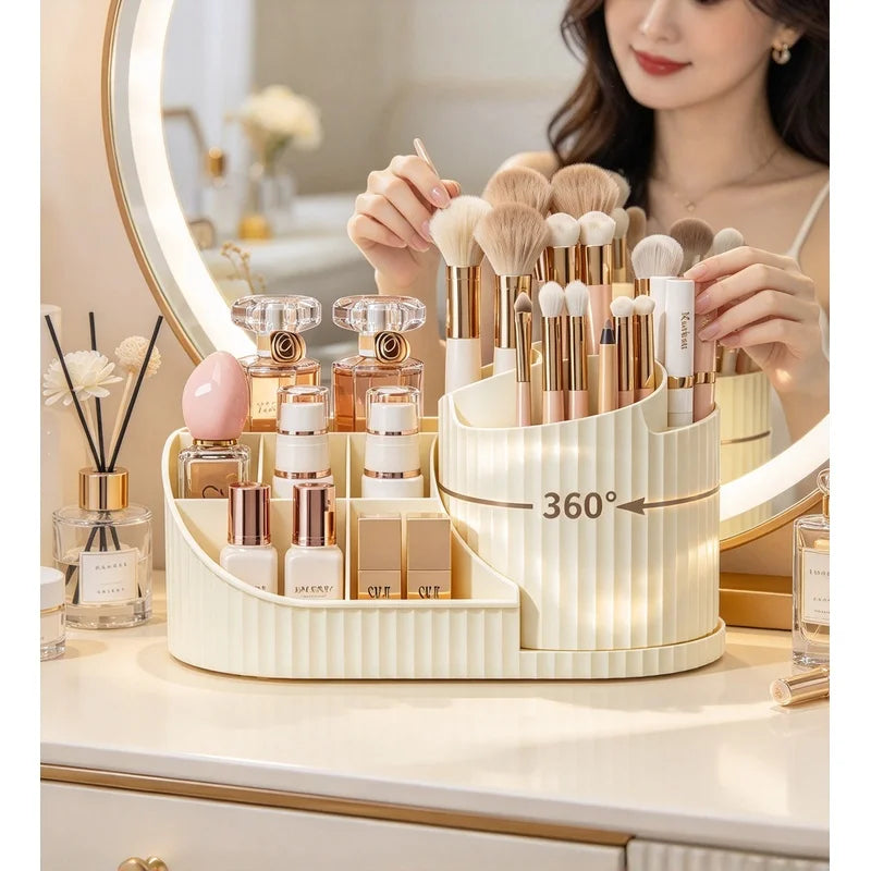 360° Rotating Makeup Organizer, Large Capacity Cosmetic Storage Caddy for Lipsticks & Makeup Brushes, Bedroom Vanity Counter