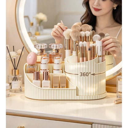 360° Rotating Makeup Organizer, Large Capacity Cosmetic Storage Caddy for Lipsticks & Makeup Brushes, Bedroom Vanity Counter