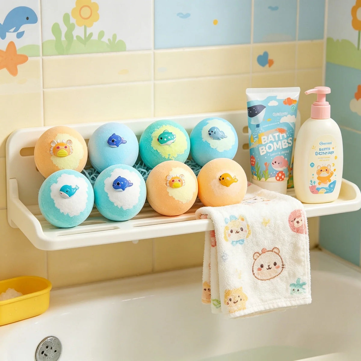 OceAura Bath Bombs with Toys Inside Fun Kids Bath Clean Skin Exfoliation Sea Salt Surprise Bath Bombs for Children Gift Set 300g