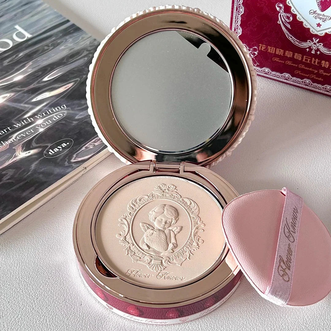 Flower Knows Strawberry Cupid Pressed Powder Matte Soft Oil Control Setting Powder Long Lasting Mattifying Translucent Powder