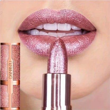 Rose Smoke Powder Lipstick Pearlescent Glitter Bright Starry Sky Glossy Diamond Velvet Lipstick Waterproof Durable Women Makeup