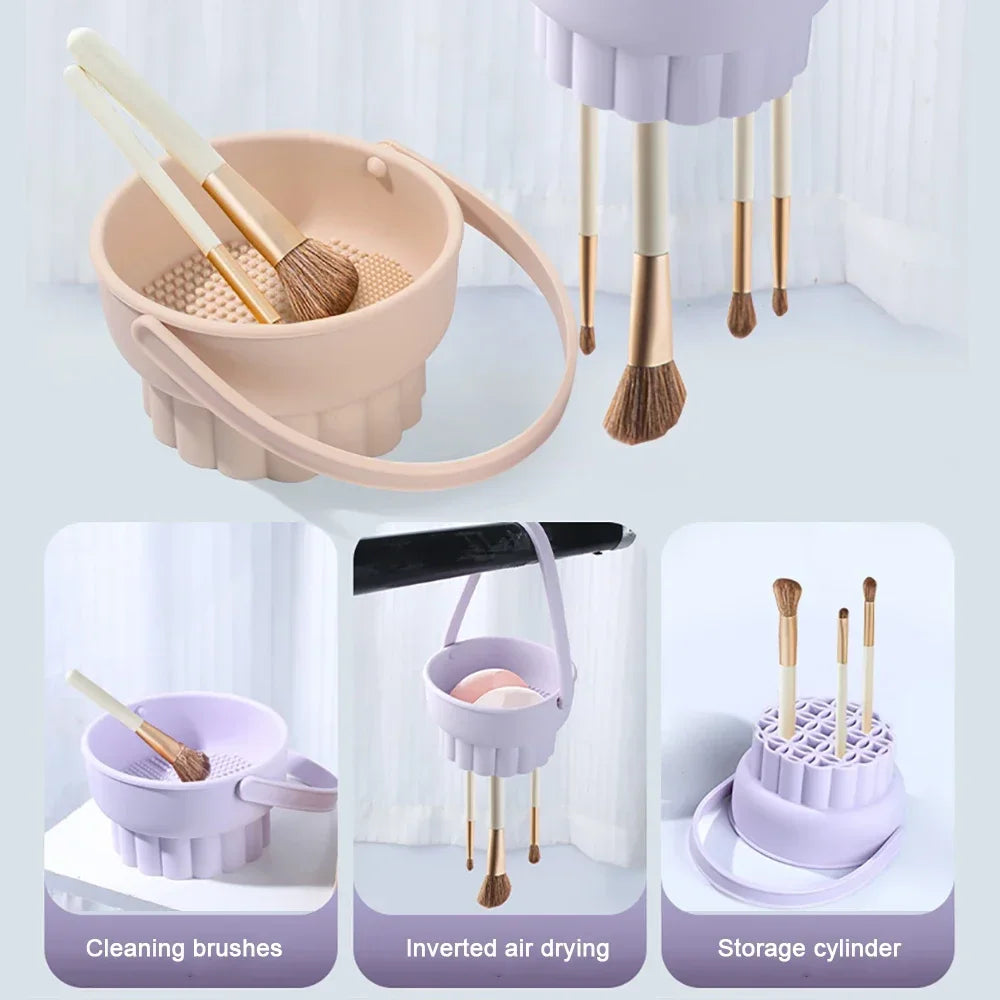 1PC Silicone Washing Bowl Makeup Brush Cleaning Box Make-up Egg Drying Tool Set Powder Puff Washer Sponge Storage Artifact