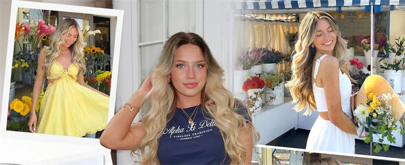 Water Wave Lace Front Wigs with Full Bangs Light Beige Blonde Synthetic Hair Dark Roots Top Wig Fringe Golden Invisible Lace Wig
