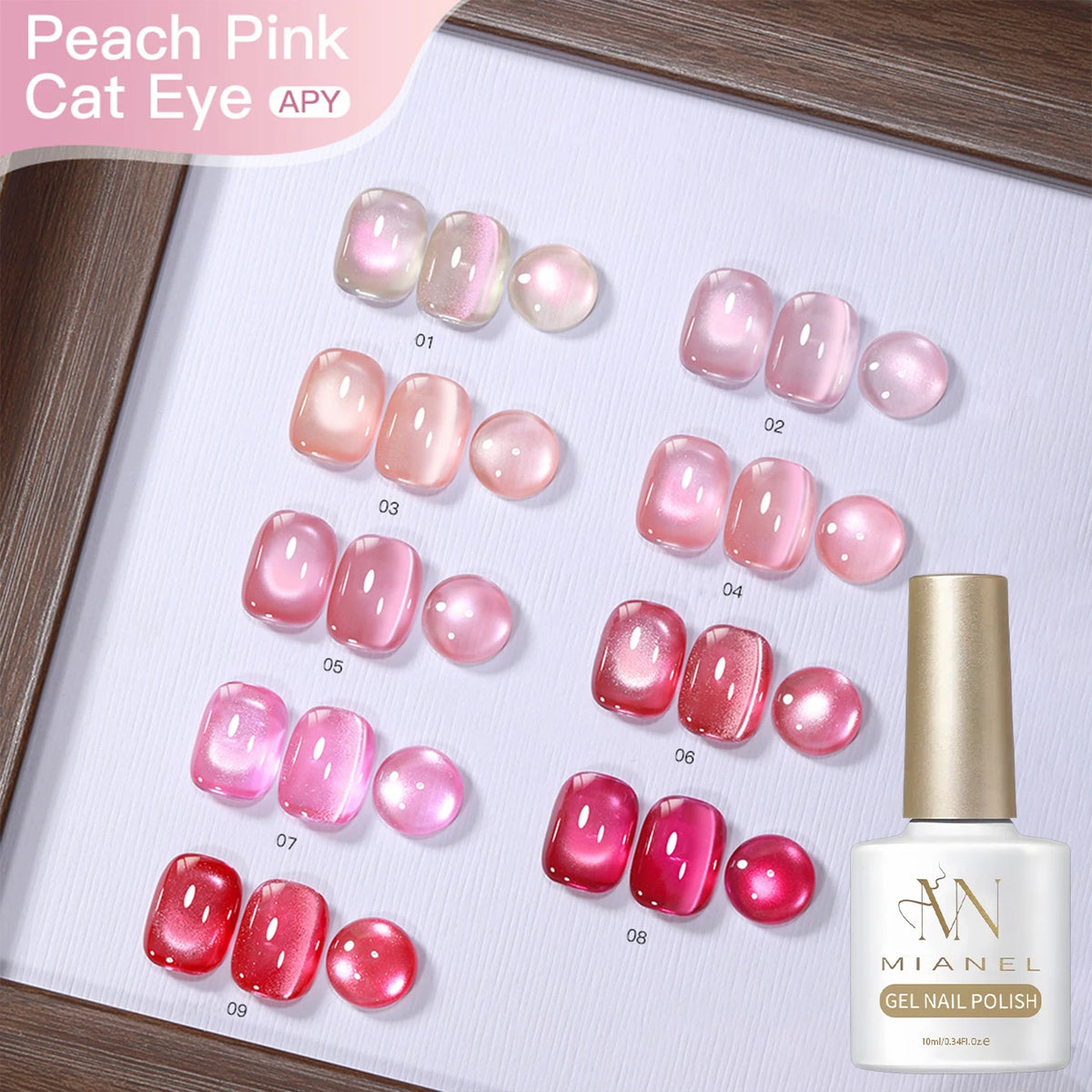 MIANEL 2026 Summer Trend Nude Pink Cat Eye Gel Nail Polish Soft Brightening Transparent Peach Pink with Glass Bead