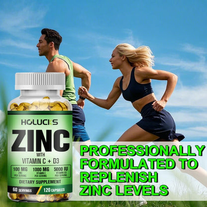 Zinc Vitamin C & D3 Complex Supplement, Supports Bone, Teeth, Joint & Heart Health, Boosts Immunity & Energy, Antioxidant