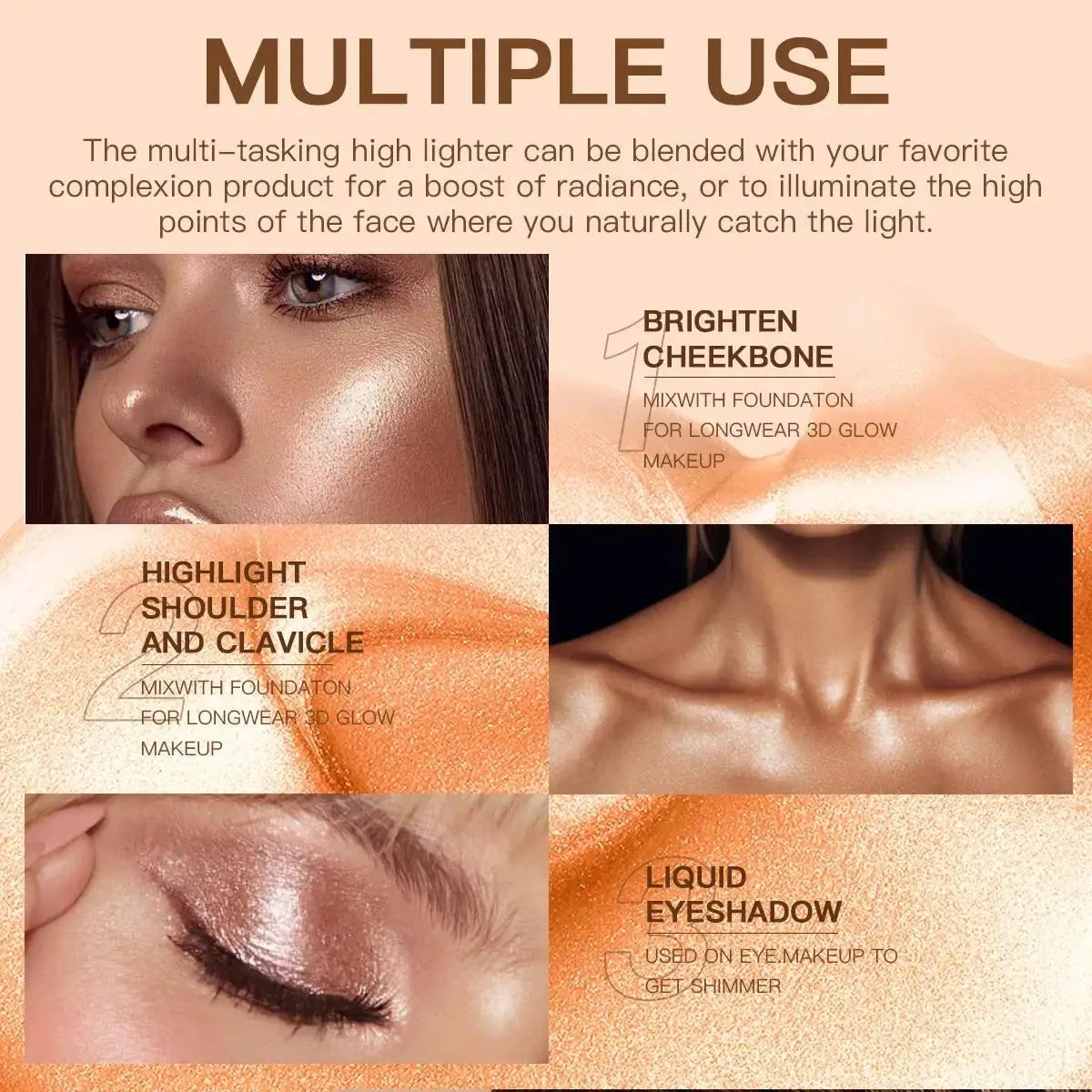 Liquid Highlighter For Face Contouring Makeup Shimmer Brightening Moisturizer Body And Cheekbone Enhancer