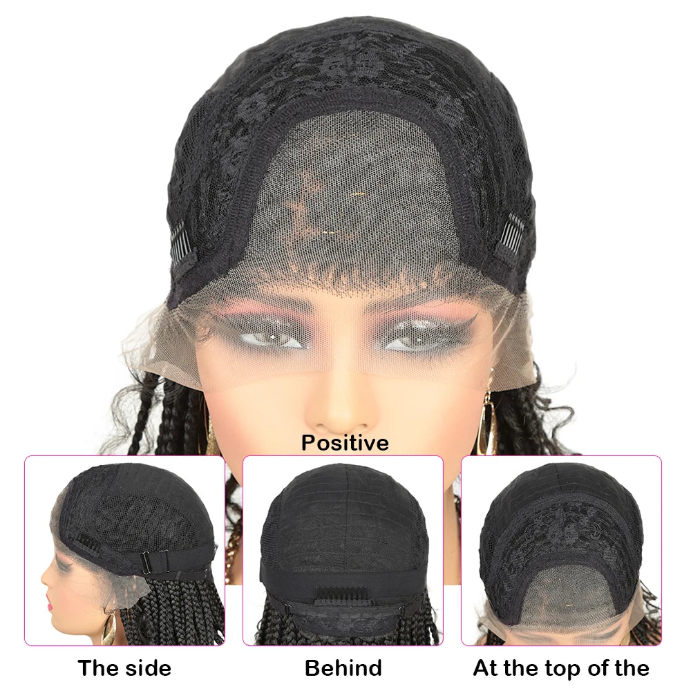 12 Inch Short Synthetic Boho Braided Wigs With Baby Hair Curly Lace Front Wigs for Black Women Box Braiding Wig Natural Looking