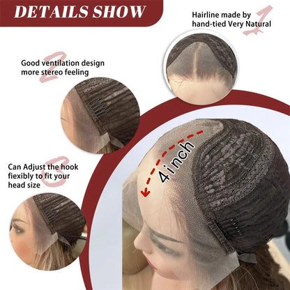 Water Wave Lace Front Wigs with Full Bangs Light Beige Blonde Synthetic Hair Dark Roots Top Wig Fringe Golden Invisible Lace Wig