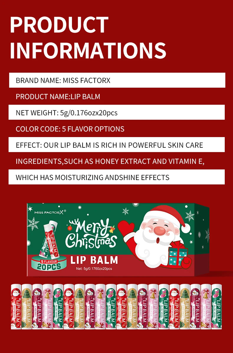 20 pieces/box Christmas lipstick Set Christmas Socks Filler Christmas Gift Long lasting Moisturizing Gloss Non greasy -5 flavors