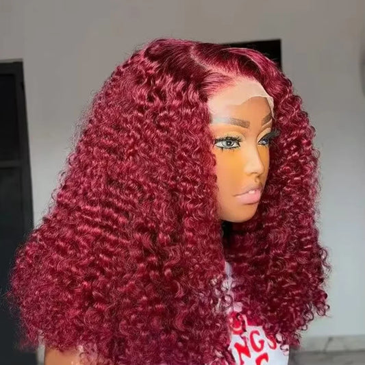 Curly Deep Water Wave 13x4 Lace Front Wig Burgundy Red 99J Colored Brazilian Short Bob Frontal Human Hair Wigs For Black Women