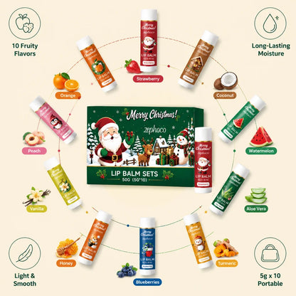 Christmas Lip Balm Gift Set 10 Pack Multi Flavor Lip Care Nourishing Moisturizing Balm Holiday Gifts for Women Friends Family