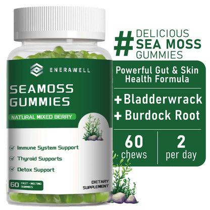Sea Moss Gummies, Irish Sea Moss with Bladderwrack Burdock Root Elderberry & Black Cumin Seed Oil, Dietary Supplement, Immune System Support, 60 Gummies