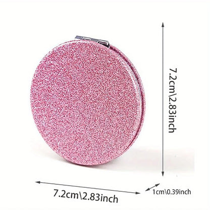Women Folding Makeup Mirror Facial Beauty Makeup Care Tool Durable PU Surface Waterproof Ideal Party Gift Pink Flower Pattern