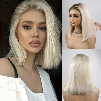 Luxurious Glueless Short Bob Human Hair Wig 5x7 Closure Transparent Lace Wigs For Women 13x4 Lace Front Platinum Blonde Bob Wig