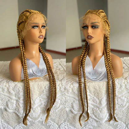 Synthetic Lace Front Wig Braided Wigs With Baby Hair 32 Inches 4 Twist Cornrow Braids Cosplay DIY Wig Synthetic Crochet Braids