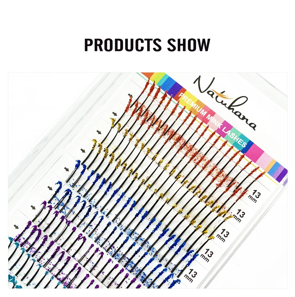 NATUHANA Glitter Shiny Colorful False Eyelash Extension DIY Mix Color Lashes Christmas Cosplay Party