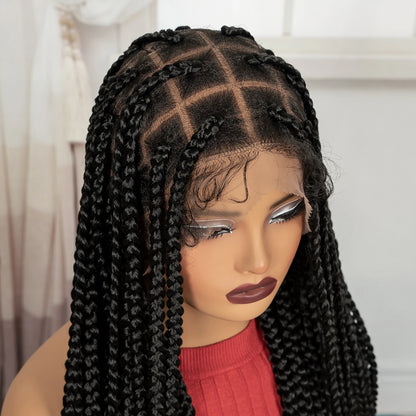 36inch Box Braided Wigs Synthetic Full Lace Braiding Hair Wigs Knotless Lace Frontal Braids Wig with Baby Hair for Black Women