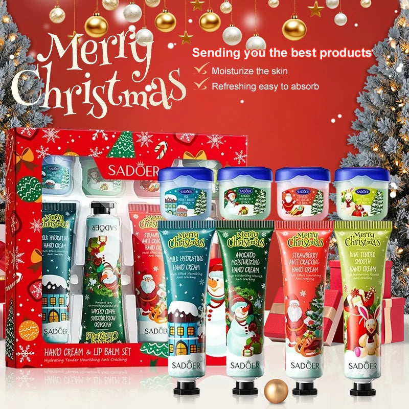 Christmas Hand Cream & Lip Balm Gift Set, Fruit Fragrance Hydrating Anti-Crack Hand Lip Care Kit, Moisturizing Christmas Present