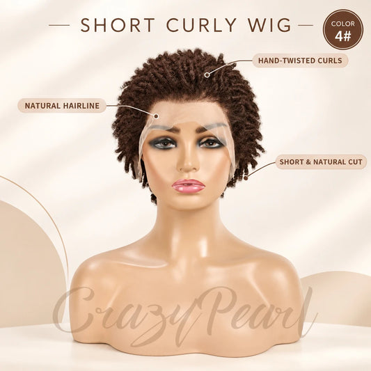 Short Pixie Cut Dreadlocks Wigs Chocolate Brown Afro Twists Dreadlocks Lace Frontal Wig Faux Locs Braided Hair Replacement Wigs
