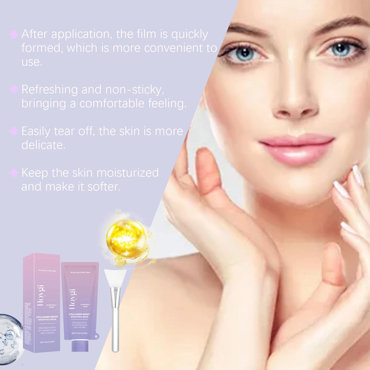 Collagen Night Wrapping Mask Firming Hydrating Glowing Skin Exfoliating Face Mask with Hyaluronic Acid for Deep Cleansing