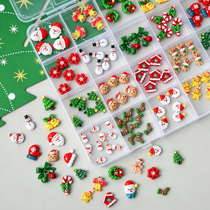 12grid 3D Kawaii Christmas Nail Charms Cute Santa Claus Snowman Bell Stocking Elk Wreath Nail Gems Resin Xmas Manicure Carft D2$