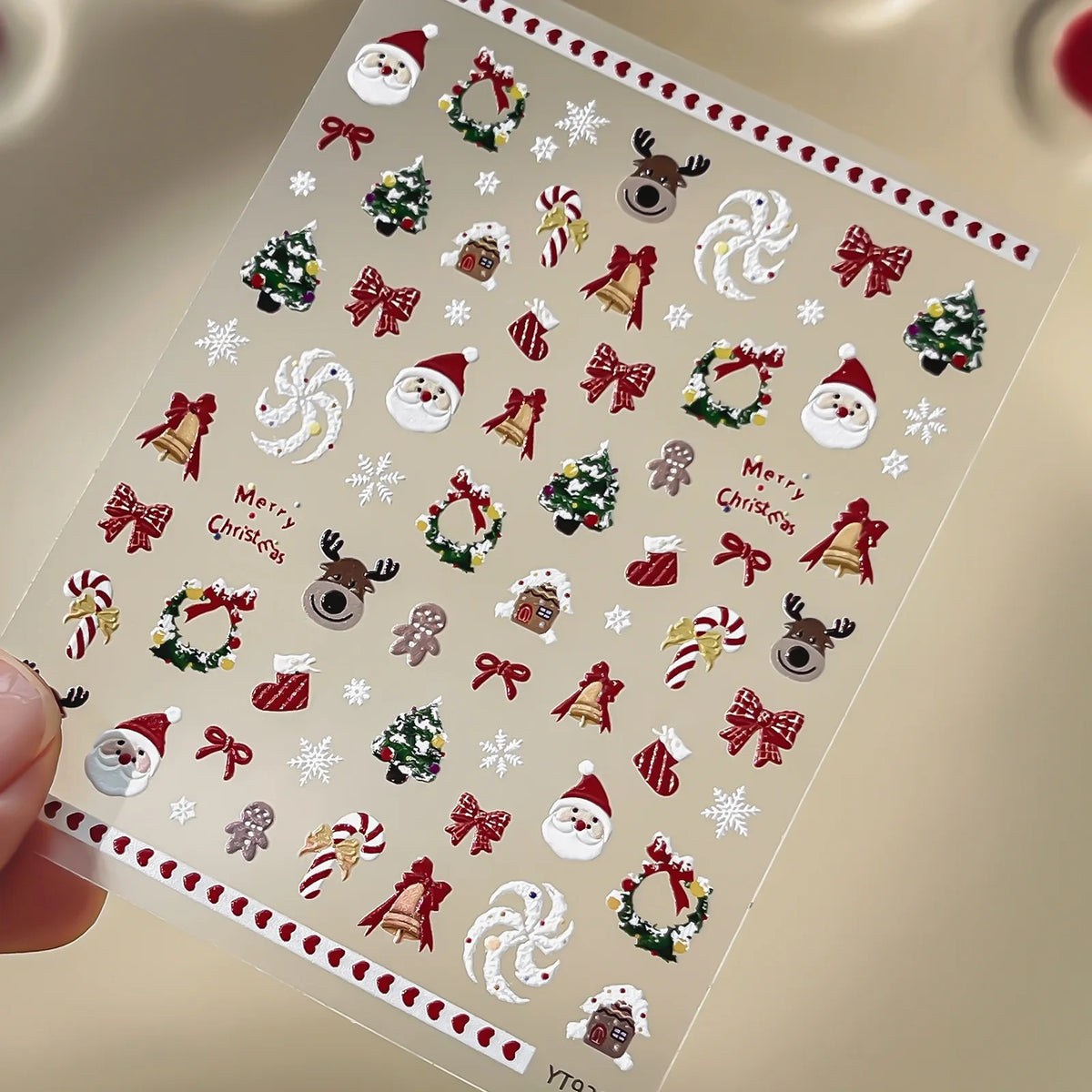 2026 New 5D Embossed Garland/Christmas Tree Nail Stickers White Snowflakes Bow Star Nail Decals Self-Adhesive Xmas Nail Decor