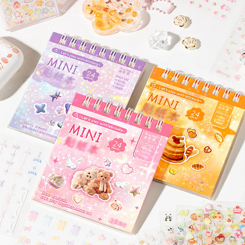 24 sheets Handheld Sticker Notebook Mini Nail Stickers Cartoon Stickers Decorative Small Patterns High Beauty Cute