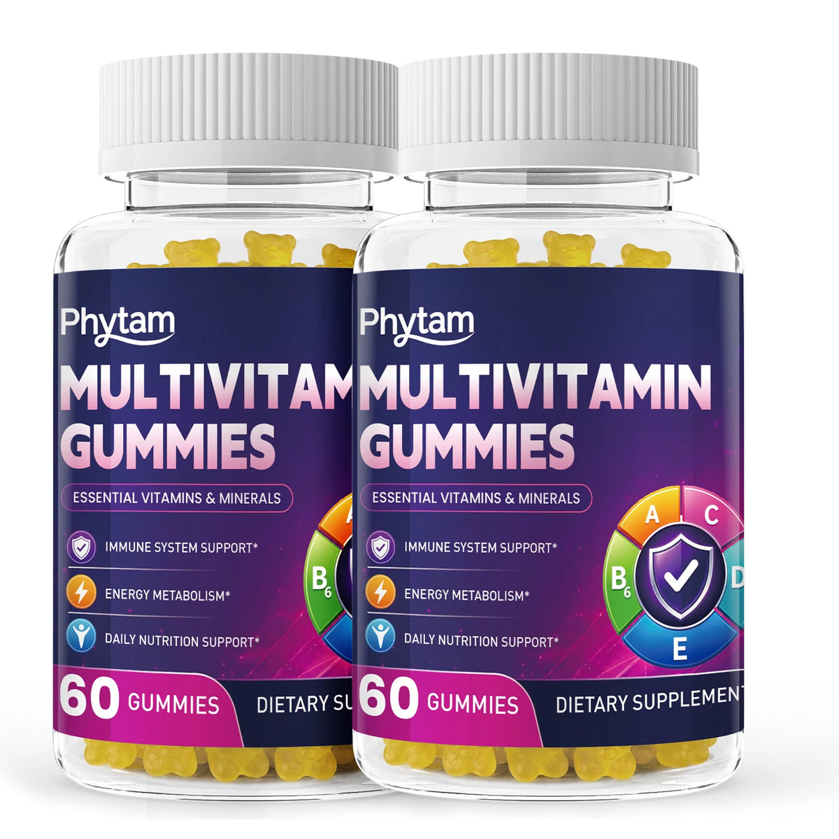 PHYTAM Adult Multivitamin Bear Gummies 14 in 1 Vitamins Minerals Complex Vitamin C Zinc B D Energy Metabolism Immune Daily Nutritional Support 60 Counts