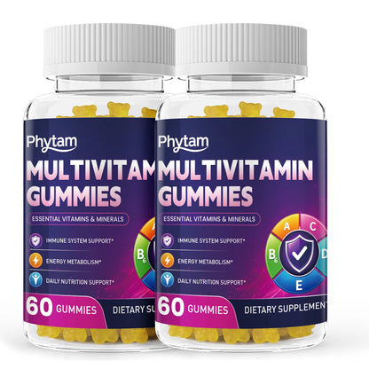 PHYTAM Adult Multivitamin Bear Gummies 14 in 1 Vitamins Minerals Complex Vitamin C Zinc B D Energy Metabolism Immune Daily Nutritional Support 60 Counts