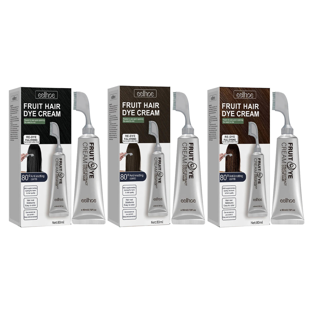 Fruit and Vegetable Hair Cream, Naturally Gentle, Long-Lasting, Does Not Damage Scalp or Hair, Easy to Color, Black Hair Cr
