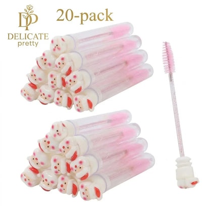 20-Pack Christmas Women Micro Spoolies Ultra-Fine Eyelash & Eyebrow Brushes Lash Extension Wand Comb Makeup Brushes Eyebrow Comb