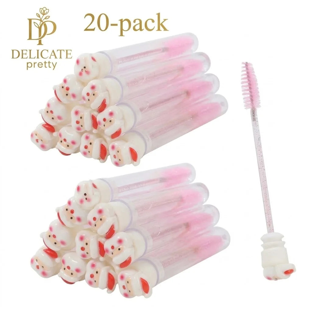 20-Pack Christmas Women Micro Spoolies Ultra-Fine Eyelash & Eyebrow Brushes Lash Extension Wand Comb Makeup Brushes Eyebrow Comb