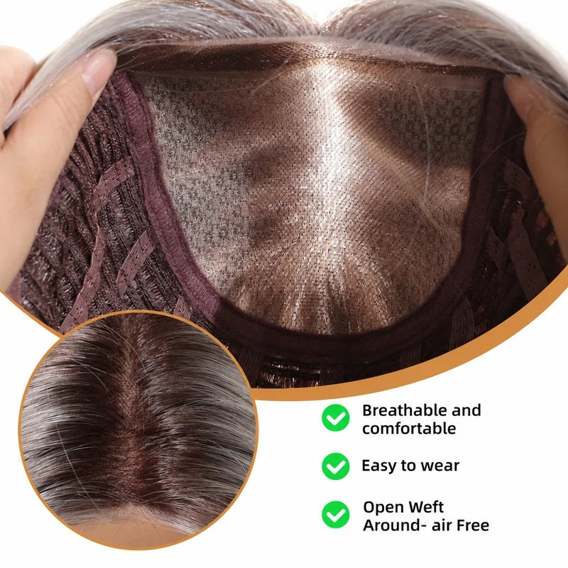 MONO Glueless Bob Wig for Women Ash Brown Highlight Synthetic Hair Middle Part Natural Scalp Lightweight Breathable