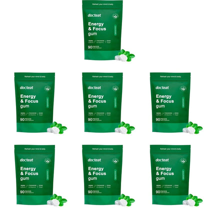Energy & Focus Gum Extra Chewable Tablets with Natural Caffeine, L-Theanine, Vitamin B6 and B12, Sugar Free, 90 Pieces