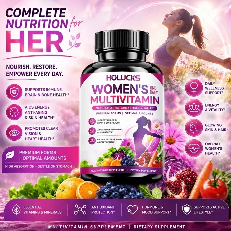 Women's Multivitamin Capsules, with Vitamin A C D3 E B- Calcium Zinc Collagen CoQ10, Support Energy, Bone, Anti-Aging & Vitality