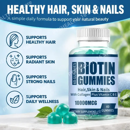 Biotin Gummies Supports Healthy Hair Radiant Skin Strong Nails with Collagen and Vitamin C Vegan Non-GMO Keratin 60 Gummies