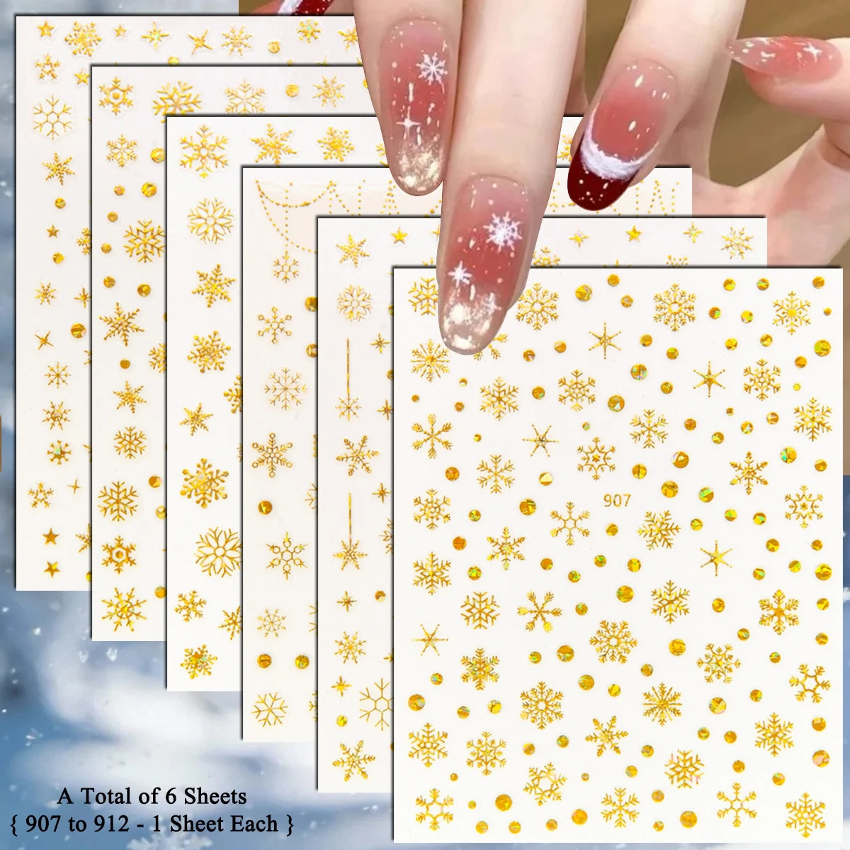 4 to 24 Sheets Xmas Snowflake Gold Silver Blue Holographic Self-Adhesive Winter Christmas Decor DIY Manicure Nail Art Stickers