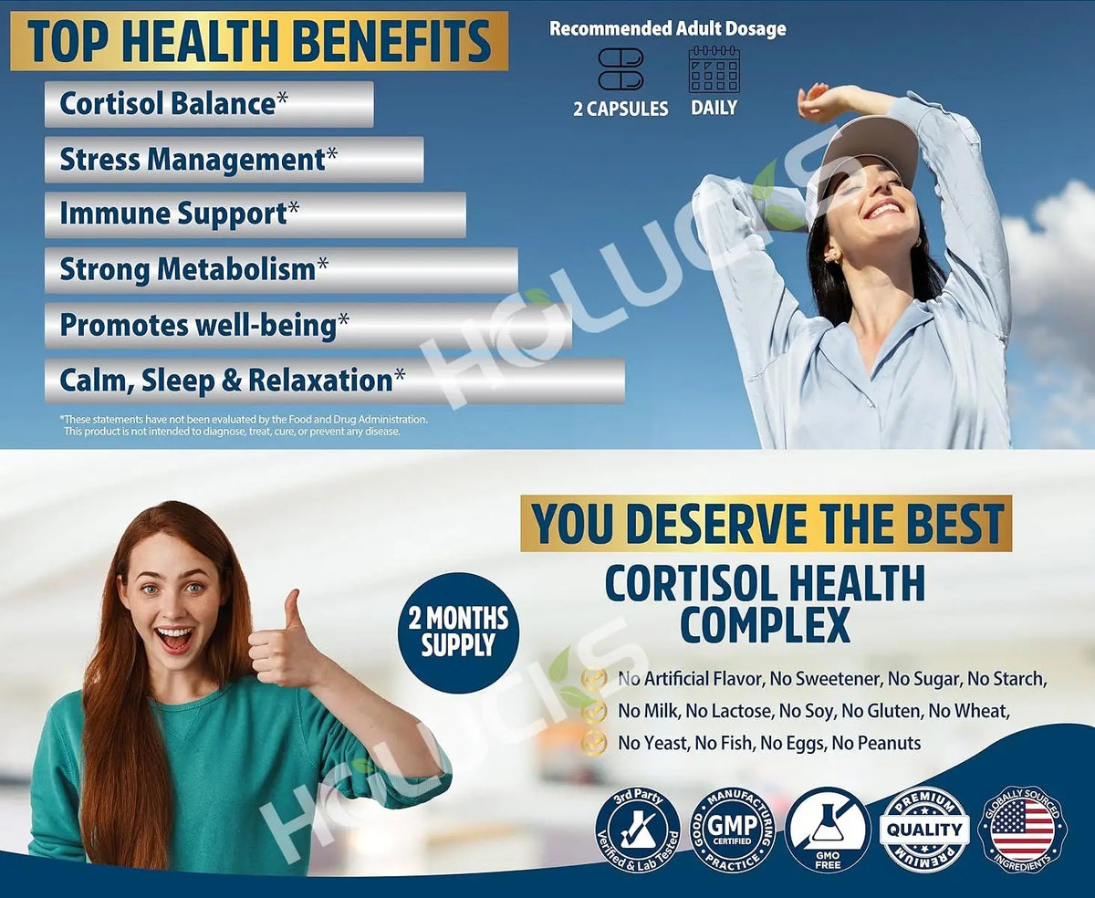 Buy 1 Get 1 Free! Premium Cortisol Capsules, Support Balances Hormones, Reduces Hot Flashes & Promotes Restful Sleep, Non-GMO