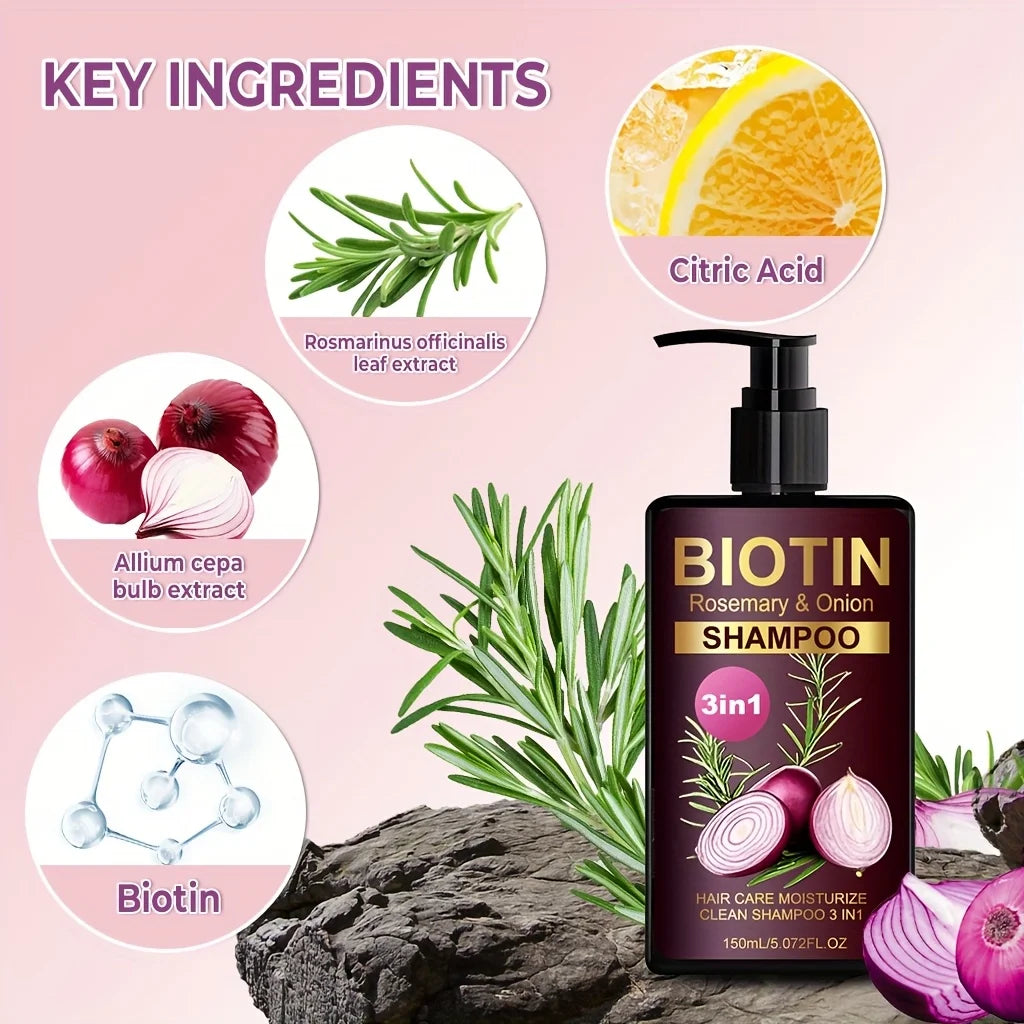 Biotin Rosemary and Onion Shampoo 3 in 1 Shampoo,Deeply Clean and Moisturize Hair Dirt, Strengthens Hair, Reduce Hair Breakage