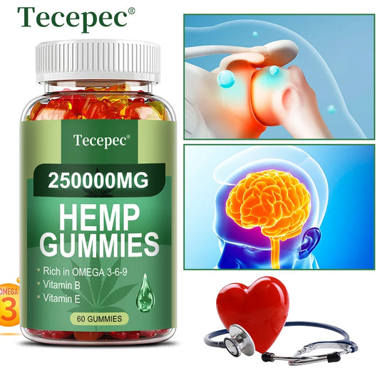 Contains Omega 3-6-9 Vitamin B, E Gummies - Stress Relief, Sleep, Mood, Skin, Nails, Focus, Joint Support, Non-GMO Supplement