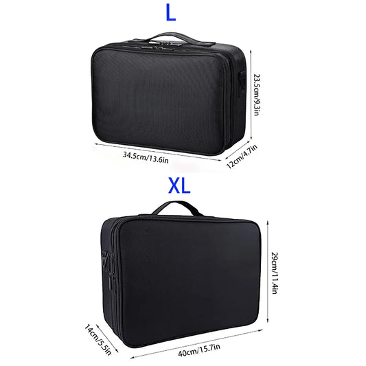 Large capacity travel makeup case, portable artist organizer with adjustable dividers and shoulder strap for toiletries jewelry