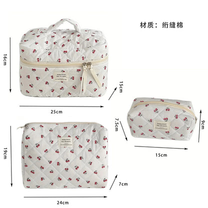 1PC Pink Strawberry Women Cosmetic Quilted Bag Portable Travel Organizer Toiletry Makeup Storage Pouch Handbag Ladies Zipper Bag