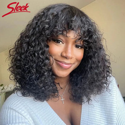 Brazilian Jerry Curly Short Bob Human Hair Wigs With Bang Wear To Go Glueless Wig Highlight Water Wave Blonde Wig For Women