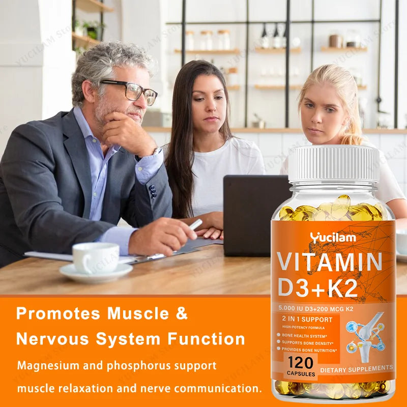 Vitamin D3 + K2 with Calcium, Magnesium, and Zinc – Bone Muscle Nervous Immune System Health Support