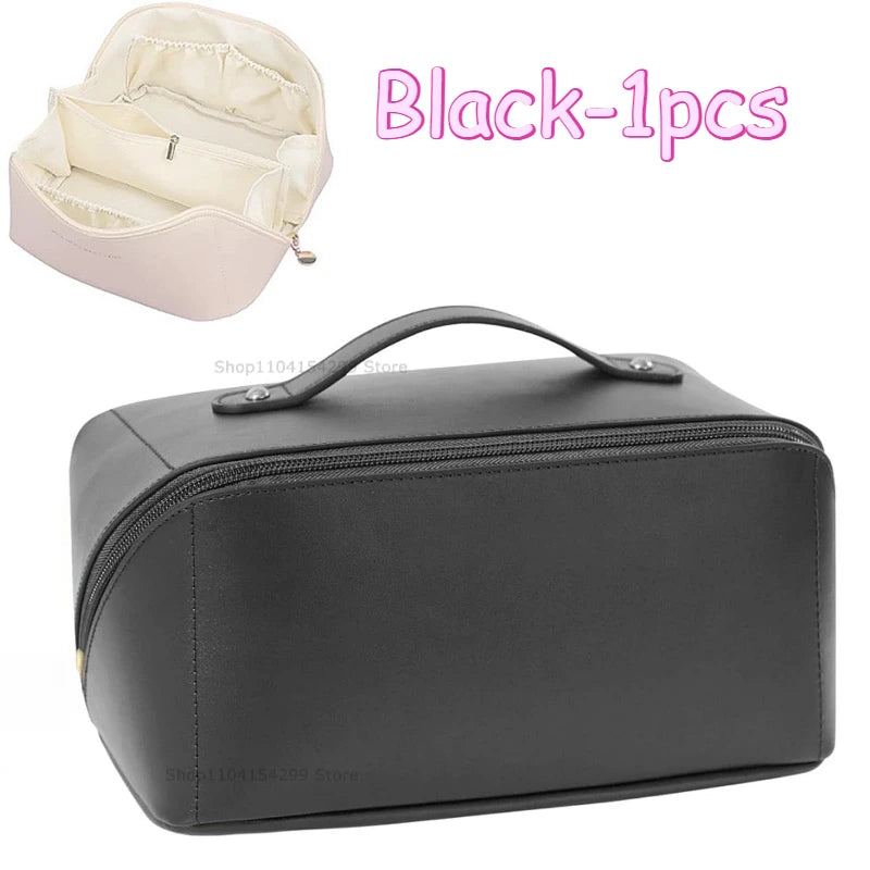 Travel Makeup Bag with Double Zipper Large Capacity Cosmetic Organizer with Handle, Portable Toiletry Storage for Women