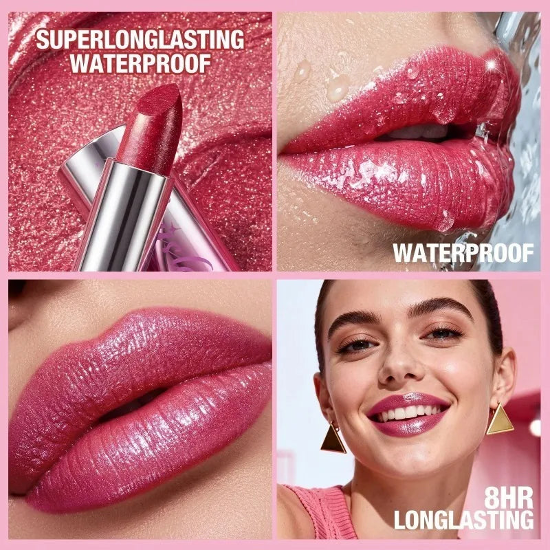 14Color Metallic Violet Lipstick Polarizing Pigment Diamond Glitter Lipgloss Waterproof Lasting Gold Pearl Shine Sexy Lip Makeup
